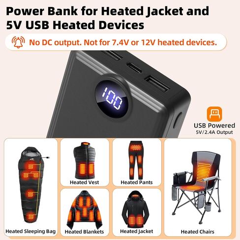 2 PACK 12000mAh Heated Vest Battery Pack, USB Power Bank Portable Dual Output Ports (not for 7.4V or 12V)with LED Display for Heating Jacket Hoodies Pants Heated Chair and Smart Device in Saudi Arabia