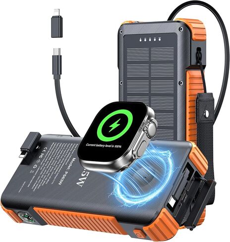 Solar Power Bank 20000mAh, Portable Wireless Charger for Watch Phone AirPod in Kuwait