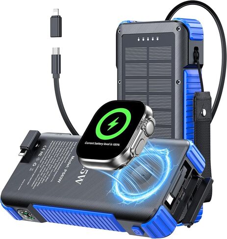 Solar Power Bank 20000mAh, Portable Wireless Charger for Watch Phone AirPod in Saudi Arabia