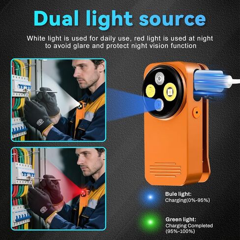 EDC Flashlight Clip-on Light, 600 Lumens Rechargeable Flashlight, Mini Pocket Clip-on Light with RGB Mode, Magnetic Small Flashlight Type-C for Camping Repairing Signaling Cycling, Orange in Kuwait