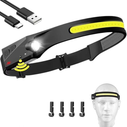 Fishing Headlamp, Rechargeable, 230° Wide Beam Head Lamp LED with Motion Sensor - Camping Gear, Waterproof Head Light, Flashlight for Hiking, Running, Repairing, Mechanic, Cycling, Walking (2) in Kuwait