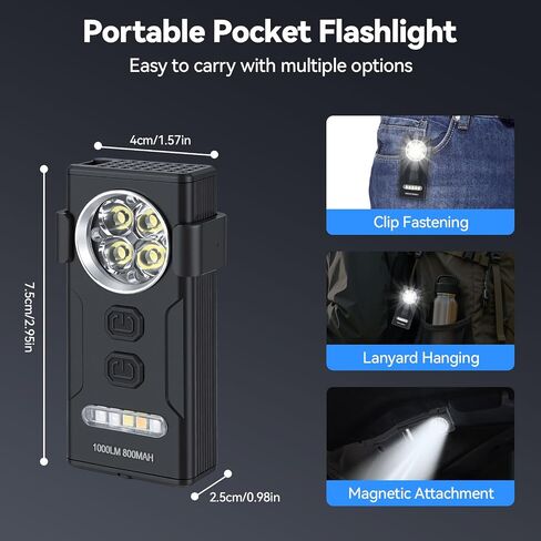 ELUTENG Hat Lights Clip on 1000 Lumens Waterproof EDC Flashlight Rechargeable USBC-Charging Magnetic Flashlight for Outdoor, Car Repairing, Running, Emergency in Kuwait