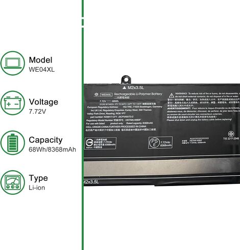WE04XL Laptop Battery Replacement for HP Pavilion Plus 16-AB0008TU 16-AB0008TX Envy X360 16-AC0000TU 16-AC0001TU 16-AC0010TU Series N66427-001 N39857-005 N39817-CF1 HSTNN-WB0F 7.72V 68Wh in Kuwait