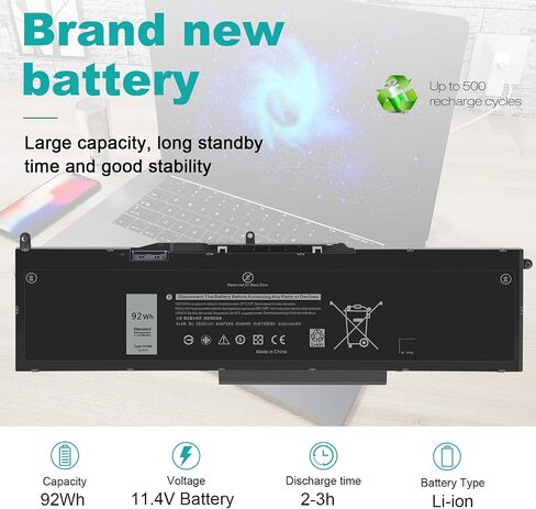 ASUNCELL VG93N 92Wh 6-Cell Laptop Battery Compatible with Dell Precision 15 3520 3530 M3520 M3530 Latitude 5580 5590 5591 E5580 E5590 E5591 Series 0VG93N WFWKK 0WFWKK 11.4V 7666mAh in Kuwait