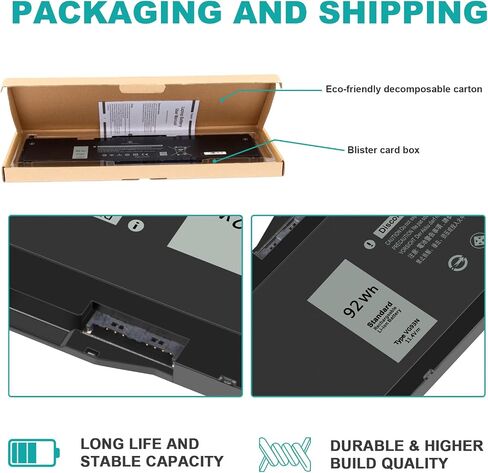 ASUNCELL VG93N 92Wh 6-Cell Laptop Battery Compatible with Dell Precision 15 3520 3530 M3520 M3530 Latitude 5580 5590 5591 E5580 E5590 E5591 Series 0VG93N WFWKK 0WFWKK 11.4V 7666mAh in Kuwait