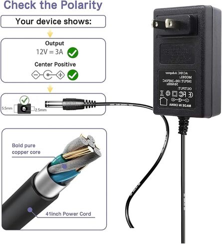 Power Adapter 12V-3A AC/DC Power Cord Genuine Parts Made for Sceptre Monitor C248W-1920RN E205W-16003R E225W-19203R E248W-19203R E248B-FPT168 E275B-FPT165 E275W-FPT E275W-19203R Series in Kuwait