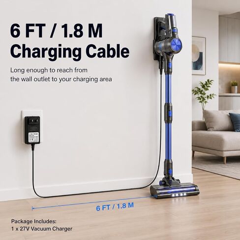 27V Vacuum Charger Power Cord AC Adapter Fit for 22.2V Battery Cordless Stick Vacuum Cleaner for WLUPEL Hero 8 Wowgo S108 Oraimo OSV-102 EICOBOT A10 Ganiza V20 in Kuwait