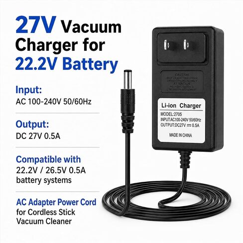 27V Vacuum Charger Power Cord AC Adapter Fit for 22.2V Battery Cordless Stick Vacuum Cleaner for WLUPEL Hero 8 Wowgo S108 Oraimo OSV-102 EICOBOT A10 Ganiza V20 in Kuwait