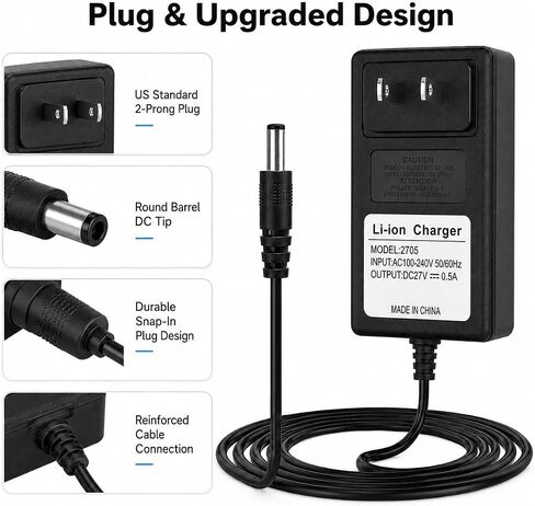 27V Vacuum Charger Power Cord AC Adapter Fit for 22.2V Battery Cordless Stick Vacuum Cleaner for WLUPEL Hero 8 Wowgo S108 Oraimo OSV-102 EICOBOT A10 Ganiza V20 in Kuwait
