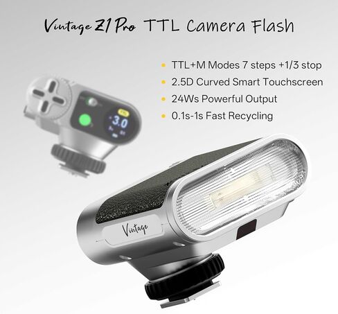 VILTROX Vintage Z1 Pro-S Mini TTL Flash Speedlite, GN12 24Ws HSS 1/8000s 6000±200k Retro On-Camera Flash Light with S1/S2 Optical Trigger, 1s Recycle, 7 Levels, Compatible with Sony Cameras in Kuwait