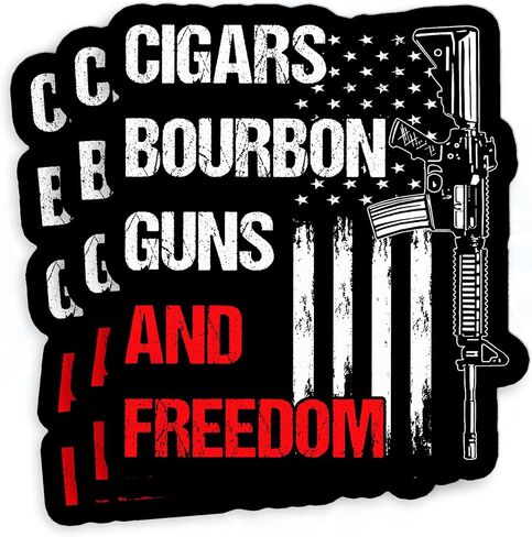 (3Pcs-3") Cigars Bourbon Guns and Freedom Stickers Funny Gun Cigars Lover American US Flag Waterproof Die-Cut Vinyl Sticker for Laptop Water Bottle Phone Car Sticker Gifts 3 Inches in Kuwait