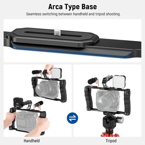 NEEWER Universal Camera Cage with Top Handle & Cold Shoe Monitor Mount, Arca Type Camera Gimbal Stabilizer Video Rig, Dual Handgrips & 3/8" for ARRI Compatible with SmallRig Accessories, CA016T+MA006 in Kuwait