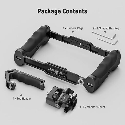 NEEWER Universal Camera Cage with Top Handle & Cold Shoe Monitor Mount, Arca Type Camera Gimbal Stabilizer Video Rig, Dual Handgrips & 3/8" for ARRI Compatible with SmallRig Accessories, CA016T+MA006 in Kuwait