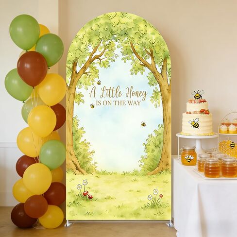A Little Honey is on The Way Baby Shower Arch Backdrop - Bee/Honeycomb/Jungle Themed Watercolor Party Banner, Photo Booth Background for Newborn Celebration Decor (Twin Trees,6FT) in Kuwait