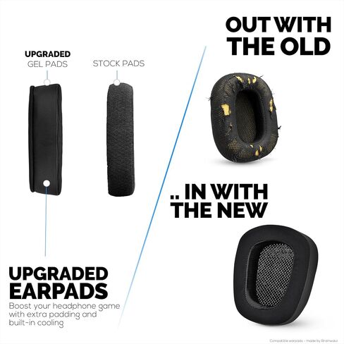Hybrid Earpads for Logitech G933 G35 G930 G933S G935 G633 G633S G635 G533 G430 Headsets, & More. Cooling Gel Gaming Cushions with Super Soft Fabric & Thick Memory Foam, Additional Comfort By Brainwavz in Kuwait