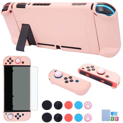 Dockable Case for Nintendo Switch - COMCOOL 3 in 1 Protective Cover Case for Nintendo Switch and Joy-Con Controller with Screen Protector and Thumb grips - Pink in Kuwait