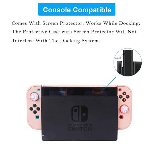 Dockable Case for Nintendo Switch - COMCOOL 3 in 1 Protective Cover Case for Nintendo Switch and Joy-Con Controller with Screen Protector and Thumb grips - Pink in Kuwait