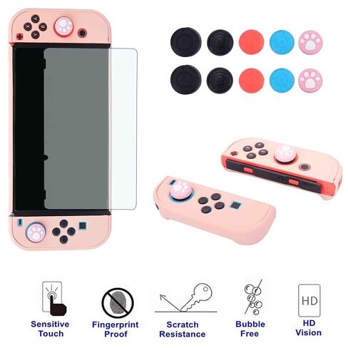 Dockable Case for Nintendo Switch - COMCOOL 3 in 1 Protective Cover Case for Nintendo Switch and Joy-Con Controller with Screen Protector and Thumb grips - Pink in Kuwait