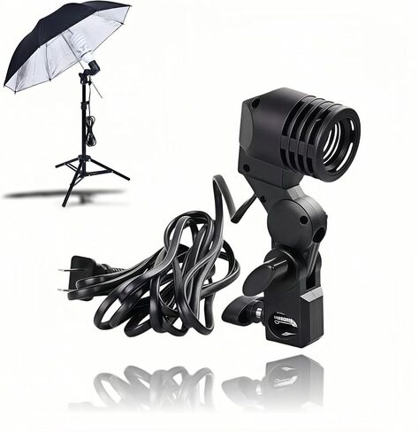 E27 Lamp Holder with Umbrella Bracket, 360° Adjustable Photography Light Stand Mount with 1.8M Cable & Switch, Nylon E27 Socket for Studio Video Recording, Live Streaming, and Continuous Lighting in Kuwait