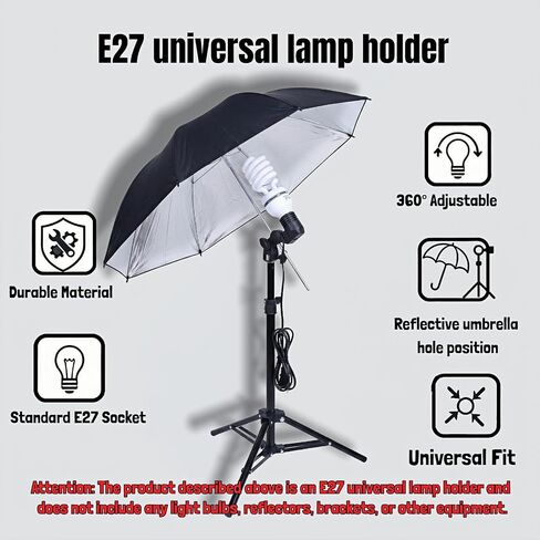 E27 Lamp Holder with Umbrella Bracket, 360° Adjustable Photography Light Stand Mount with 1.8M Cable & Switch, Nylon E27 Socket for Studio Video Recording, Live Streaming, and Continuous Lighting in Kuwait