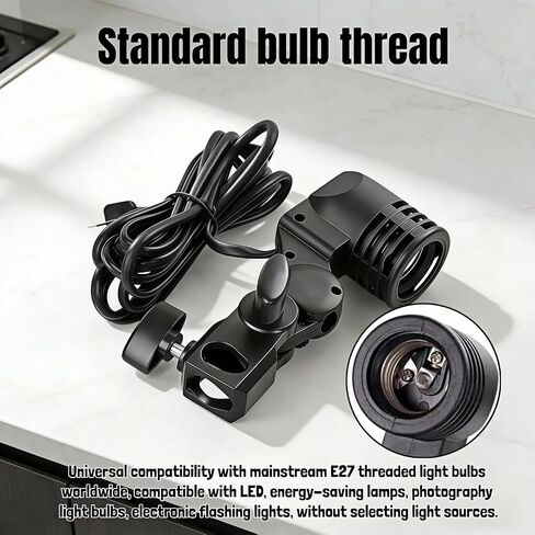 E27 Lamp Holder with Umbrella Bracket, 360° Adjustable Photography Light Stand Mount with 1.8M Cable & Switch, Nylon E27 Socket for Studio Video Recording, Live Streaming, and Continuous Lighting in Kuwait