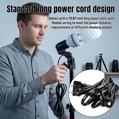 E27 Lamp Holder with Umbrella Bracket, 360° Adjustable Photography Light Stand Mount with 1.8M Cable & Switch, Nylon E27 Socket for Studio Video Recording, Live Streaming, and Continuous Lighting in Kuwait