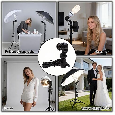 E27 Lamp Holder with Umbrella Bracket, 360° Adjustable Photography Light Stand Mount with 1.8M Cable & Switch, Nylon E27 Socket for Studio Video Recording, Live Streaming, and Continuous Lighting in Kuwait