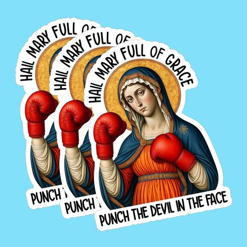 (3PCS) Hail Mary Full of Grace Punch The Devil in The Face Sticker Catholic Meme,Christian Faith Religious Bible Verse, Books Laptops Phone Water Bottles Tumbler Cup Kindle 3x2.1 Inch in Kuwait