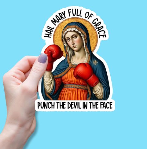 (3PCS) Hail Mary Full of Grace Punch The Devil in The Face Sticker Catholic Meme,Christian Faith Religious Bible Verse, Books Laptops Phone Water Bottles Tumbler Cup Kindle 3x2.1 Inch in Kuwait