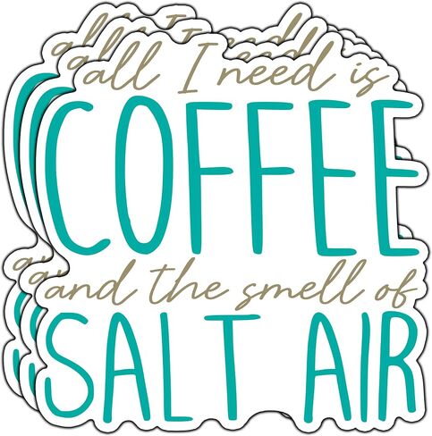 (3Pcs) All I Need is Coffee and The Smell of Salt Air Sticker Camping Beach Ocean Lover Stickers Decorative Waterproof Vinyl Decal for Tumbler Mug Laptops Water Bottle Notebook Phone Size 3x3 Inches in Kuwait