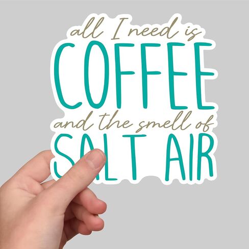 (3Pcs) All I Need is Coffee and The Smell of Salt Air Sticker Camping Beach Ocean Lover Stickers Decorative Waterproof Vinyl Decal for Tumbler Mug Laptops Water Bottle Notebook Phone Size 3x3 Inches in Kuwait