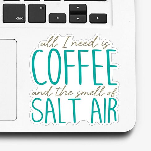 (3Pcs) All I Need is Coffee and The Smell of Salt Air Sticker Camping Beach Ocean Lover Stickers Decorative Waterproof Vinyl Decal for Tumbler Mug Laptops Water Bottle Notebook Phone Size 3x3 Inches in Kuwait