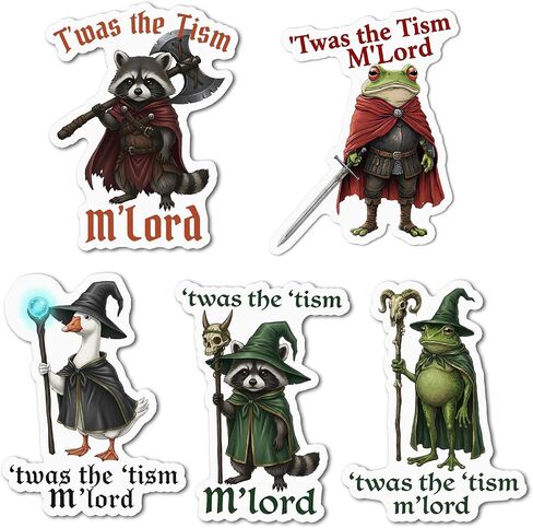 5 PCS TWAS The Tism Stickers Pack Autism Awareness Medieval Fantasy Wizard Knight Frog Raccoon Funny Neurodivergent Pride Waterproof Vinyl Decals Laptop Water Bottle Nerdy Gifts Christmas in Kuwait