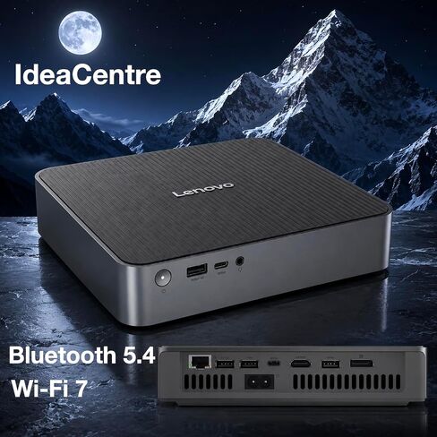 Lenovo IdeaCentre SDX126 Copilot + Mini Desktop (Qualcomm Snapdragon X X1-26-100, Qualcomm Adreno, 32GB LPDDR5X, 512GB SSD, WiFi 7, Bluetooth 5.4, 150W PSU, RJ-45, Win 11 Home) w/DKZ USB Port Expander in Kuwait
