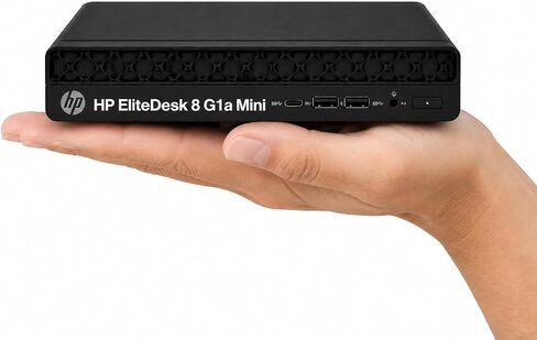 HP EliteDesk 8 Mini G1a AI Business Desktop Computer, AMD Ryzen 5 220 (>i7-1255U) Processor, Windows 11 Pro 16GB DDR5 RAM 512GB SSD, RJ-45, Wired KB & Mouse with NLY Docking Station, Jack Black in Kuwait