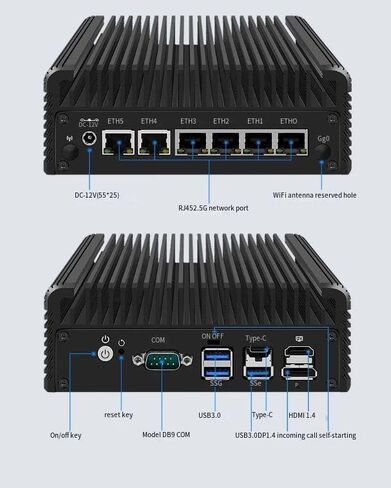 Micro Firewall Appliance/Fanless Mini PC Core i5-8250U with 6 *I226 2.5G LAN,NO RAM NO SSD,Wifi/Bluetooth/5G , 2*DDR3L M.2 NVMe 2280 PCle3.0 × 4,Desktop Computer 4K Triple Display support Home Office in Kuwait