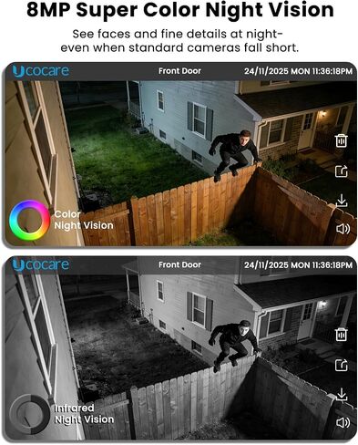 4K/8MP Solar Security Cameras Wireless Outdoor, Solar-Powered Home Security Camera System with Home Hud-300m Wifi Coverage 64GB TF Card-No Subscription, 5G/2.4G WiFi, Works in -14°F Cold,Auto Tracking in Kuwait