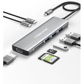 Lemorele USB C Hub 8-in-1 Adapter, USB-C Hub with 4K HDMI Output, 100W Power Delivery, USB 3.0 5Gbps Port, SD/TF Card Reader Adpater, Compatible for MacBook Pro, XPS, Chromebook and More(Silver) in Saudi Arabia