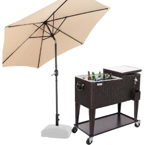 VINGLI 80 Quart Rolling Ice Chest on Wheels, Portable Patio Party Bar Drink Cooler Cart, Wicker PP Rattan with Shelf, Beverage Pool with Bottle Opener in Saudi Arabia