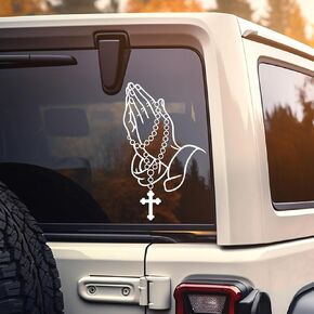 Praying Hands with Rosary Car Decal Sticker, Christian Faith Jesus Religious Hands Praying Pearl Jesus Wall Sticker, Car Bumper Decoration Accessories for Car, SUV, Window, Wall, Laptop (6.0" x 3.8") in Kuwait
