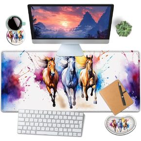 Large Mouse Pad with Mouse Wrist Rest, 31.5x11.8 in Extended Mouse Mat with Non-Slip PU Base, Ergonomic Memory Foam Wrist Rest, for Work & Gaming Writing Pad, Fire and Ice Wolf Office Desk Pad in Saudi Arabia