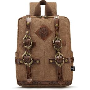 SV SENVAN Viking Steampunk Leather Backpack – Medieval LARP Renaissance Bag with Metal Accents, Brown Embossed Canvas for Outdoor Travel & Cosplay in Saudi Arabia
