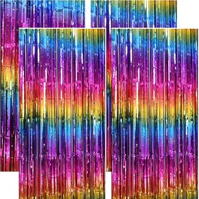 4 Pack Rainbow Foil Fringe Curtain Backdrop for Birthday Party Decorations in Kuwait