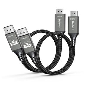 DisplayPort to HDMI Cable 6.6FT 2-Pack, 4K DP 1.2 to HDMI 1.4 Braided Cord for Dual Monitor Setup, Display Port to HDMI Cable for Desktop Monitor Projector HDTV AMD NVIDIA, Lenovo HP Dell in Kuwait