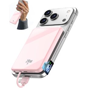 golioklsy Portable Charger Power Bank, 10000mAh Phone Charger with Built-in Cable, 20W PD Fast Charging, Slim Battery Pack with LED Display, Travel Essential for iPhone 17/16/15/14 All Series, Black in Kuwait