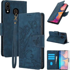 Asuwish Phone Case for Samsung Galaxy A20 A30 Wallet Cover with Tempered Glass Screen Protector Flip Wrist Strap Credit Card Holder Slot Stand Rugged Cell M10s A 30 20A SM A205G Women Men Purple in Kuwait