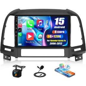 [8 Core 6G+128G] Android 15 Car Stereo for Hyundai Santa Fe 2006-2012 with Wireless CarPlay Android Auto,9" Touchscreen Santa Fe Car Radio with Mirror Link WiFi/GPS DSP Bluetooth FM/RDS+Backup Camera in Kuwait