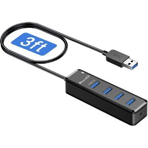 SmartQ 4-Port USB 3.0 Hub with 3-Foot Extension Cable, Compatible with Laptops, Windows PCs, Mac, Printers, External Hard Drives...… in Kuwait