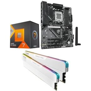 Micro Center CPU Motherboard Memory Combo: AMD Ryzen 7 7800X3D CPU Processor + GIGABYTE B850 Gaming Motherboard + KLEVV Urbane V RGB DDR5 32GB 6000MHz CL30 Ram Memory White in Kuwait