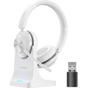Bluetooth Headset, Wireless Headset with Mic for Work, Bluetooth 5.3, Wireless Headphones with AI Noise Cancelling Microphone (Clear Calls & Mic Mute), USB Dongle, for Computer/PC(White) in Saudi Arabia